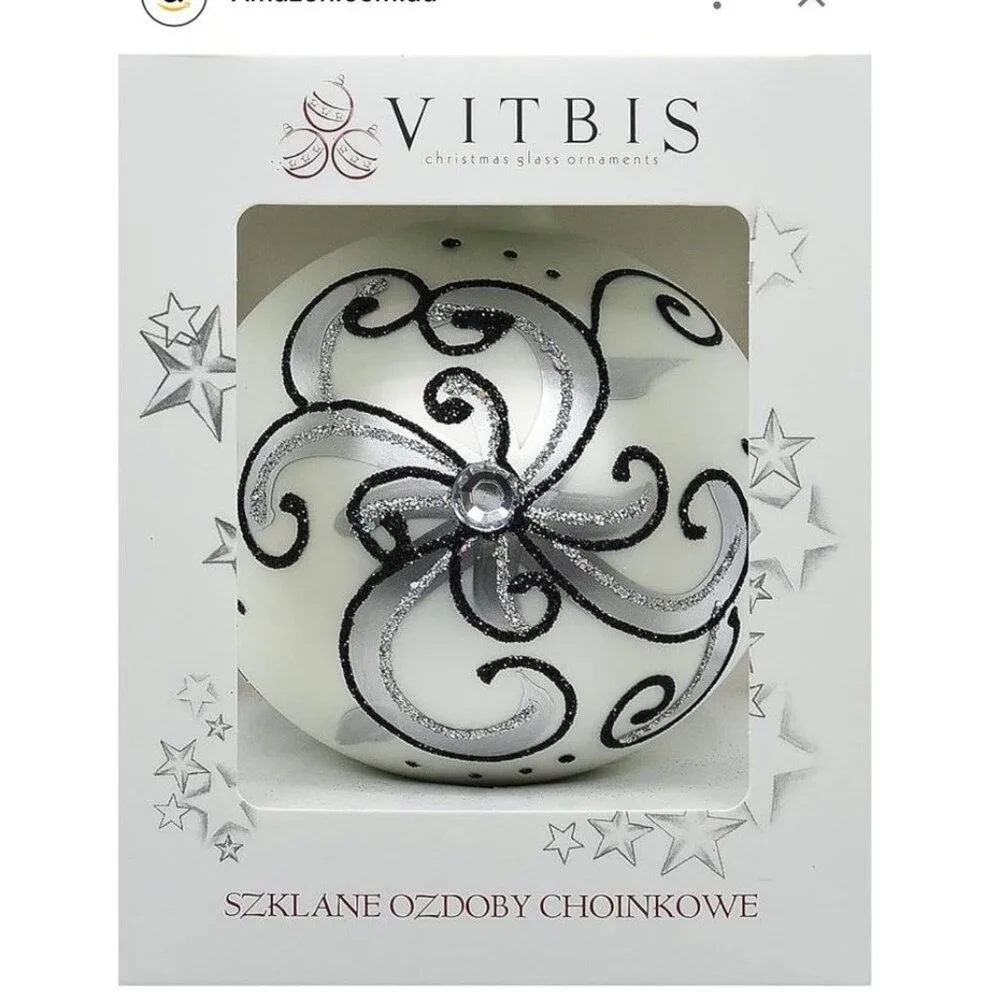 Vitbis Handmade Glass Ornament 10 CM Made in Poland White Black - Picture 3 of 10
